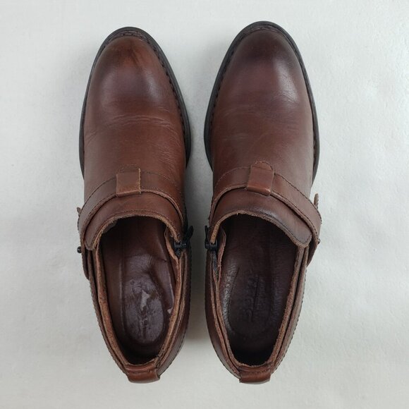 Born Timmons Leather Ankle Boot Womens 7.5 Brown Side Zip Heeled Comfort Bootie - Picture 8 of 11
